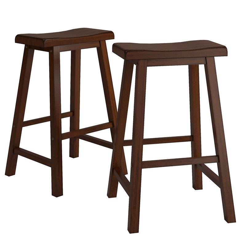 iNSPIRE Q Saddleback Wood Bar Height Stools (Set of 2) in Warm Cherry