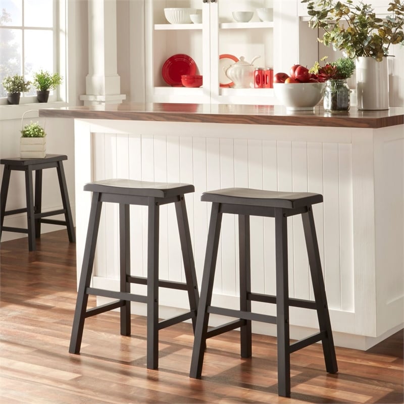 iNSPIRE Q Saddleback Wood Bar Height Stools (Set of 2) in Vulcan Black