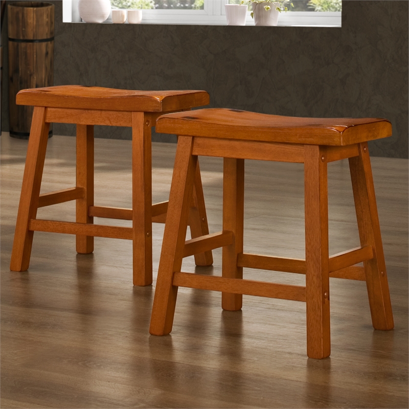 iNSPIRE Q Saddleback Wood Stools (Set of 2) in Oak