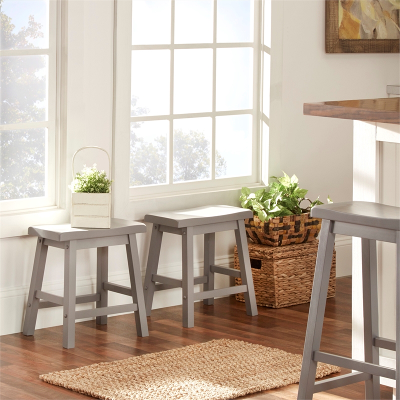 iNSPIRE Q Saddleback Wood Stools (Set of 2) in Frost Gray Finish