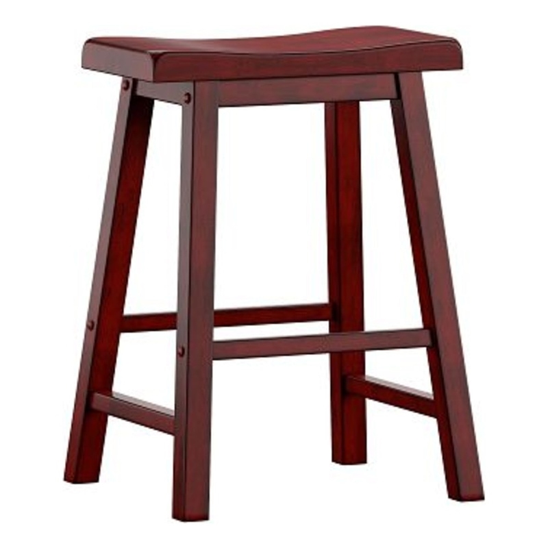 iNSPIRE Q Saddleback Wood Counter Height Stools (Set of 2) in Antique Berry Red