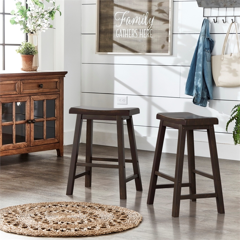 iNSPIRE Q Saddleback Wood Counter Height Stools (Set of 2) in Antique Black