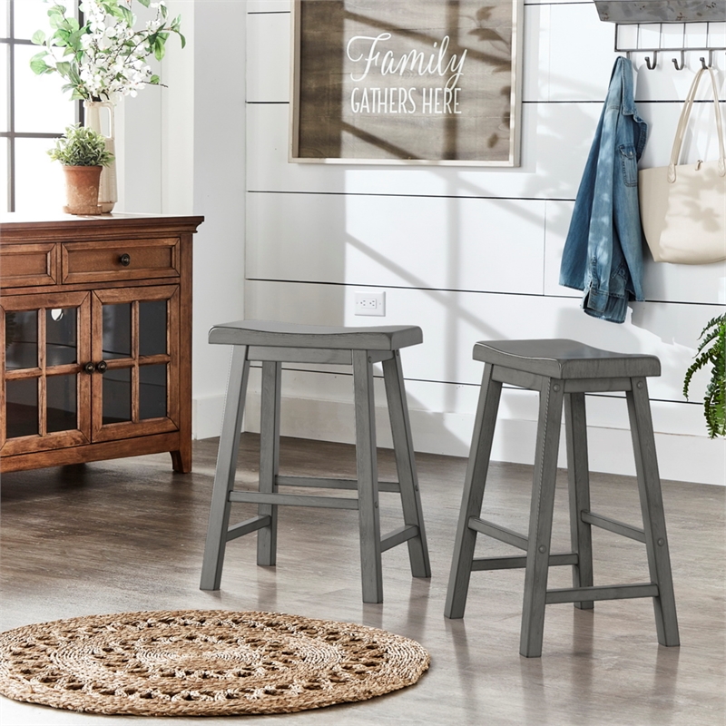 iNSPIRE Q Saddleback Wood Counter Height Stools (Set of 2) in Antique Gray