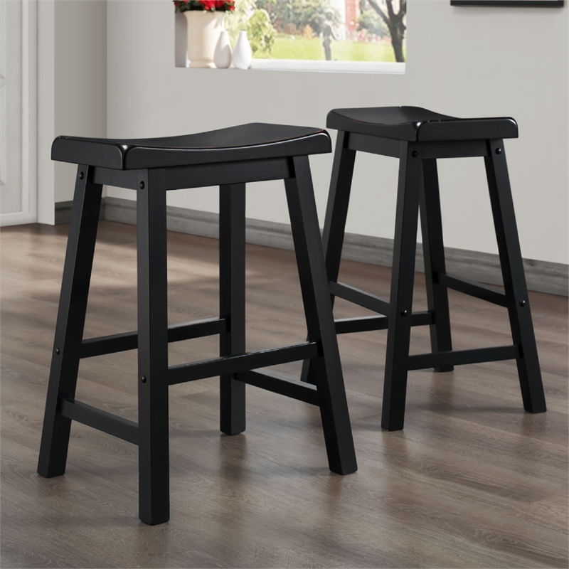 iNSPIRE Q Saddleback Wood Counter Height Stools (Set of 2) in Black Sand-Through