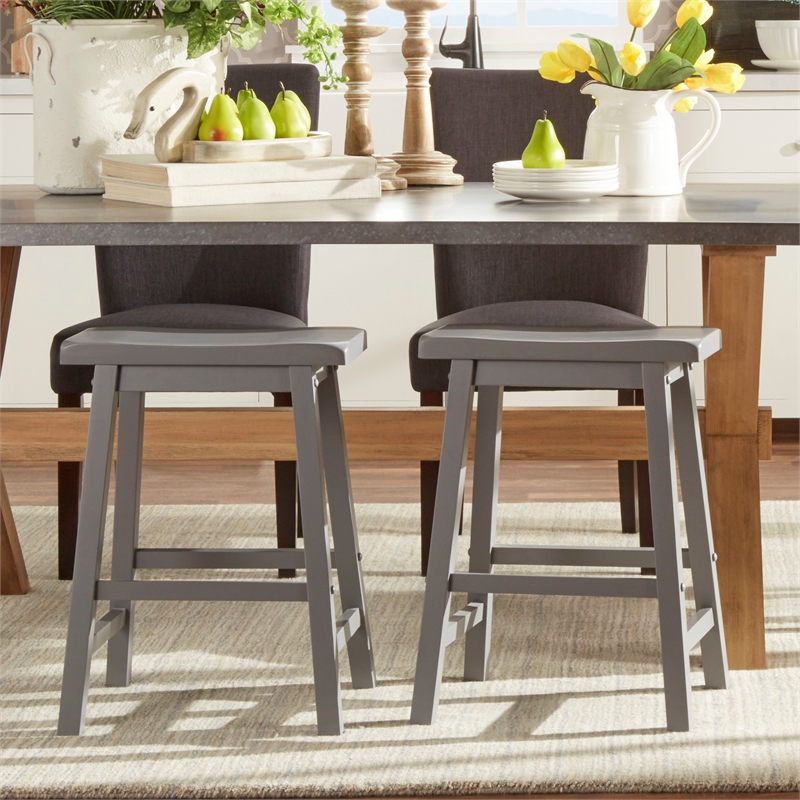 iNSPIRE Q Saddleback Wood Counter Height Stools (Set of 2) in Frost Gray