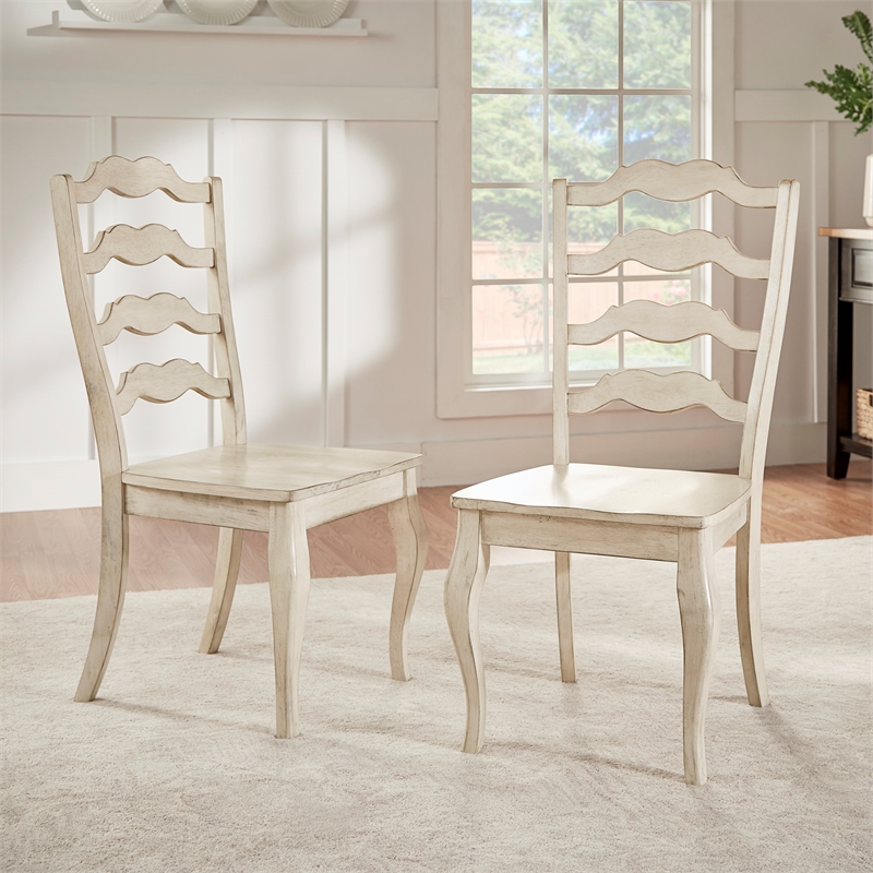 iNSPIRE Q French Ladder Back Wood Dining Chairs (Set of 2) in Antique White