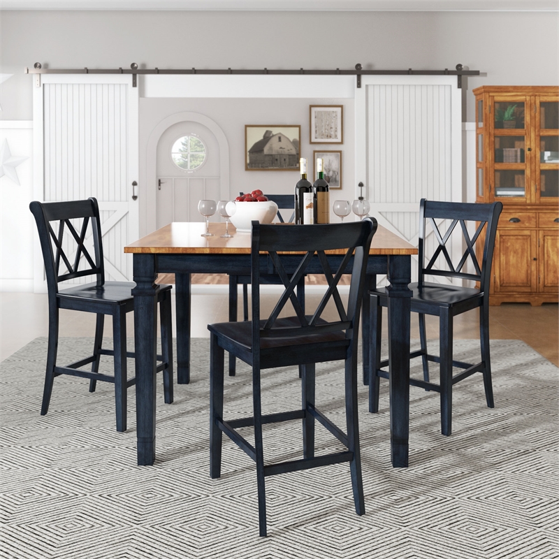 iNSPIRE Q Double X-Back Wood Counter Height Chairs (Set of 2) in Denim Blue
