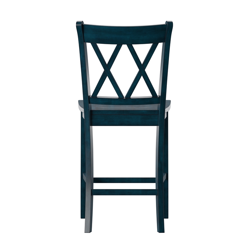 iNSPIRE Q Double X-Back Wood Counter Height Chairs (Set of 2) in Denim Blue