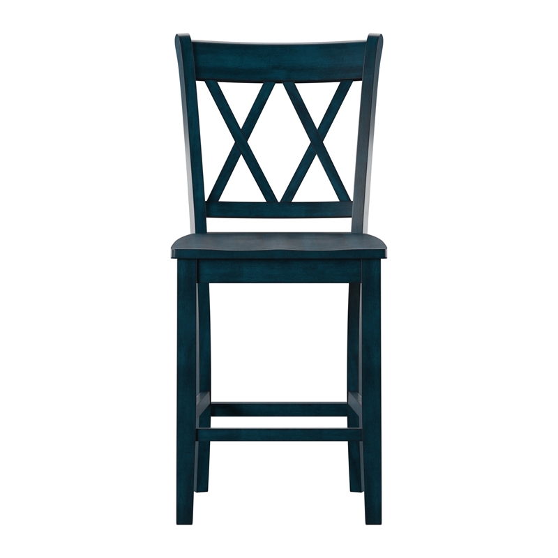 iNSPIRE Q Double X-Back Wood Counter Height Chairs (Set of 2) in Denim Blue