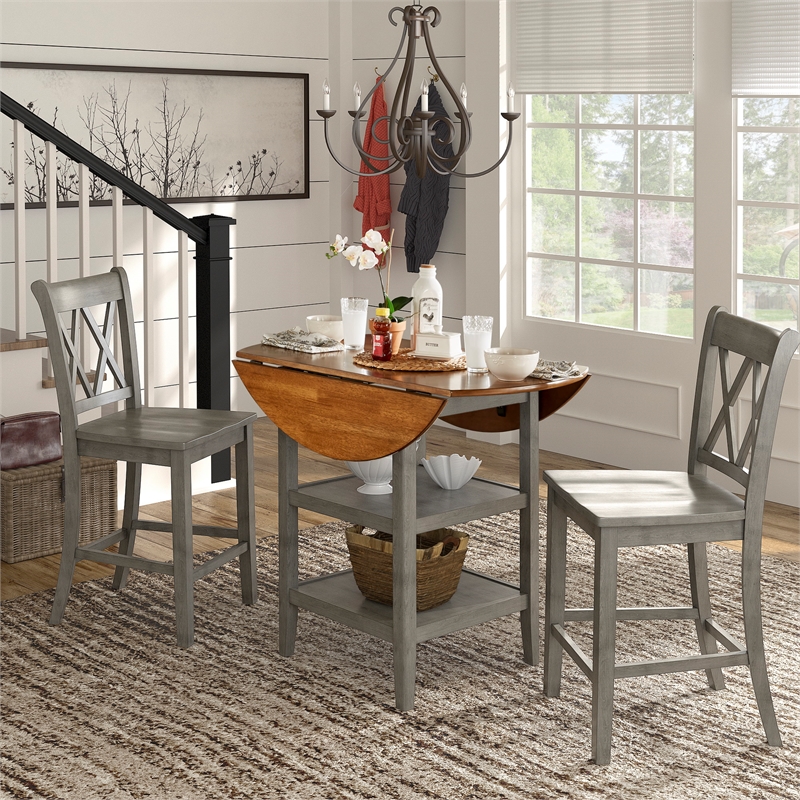 iNSPIRE Q Double X-Back Wood Counter Height Chairs (Set of 2) in Antique Gray