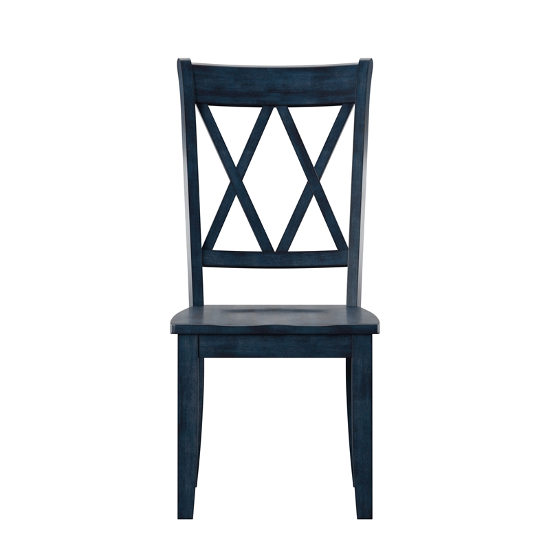 iNSPIRE Q Double X Back Wood Dining Chairs (Set of 2) in Dark Denim Blue