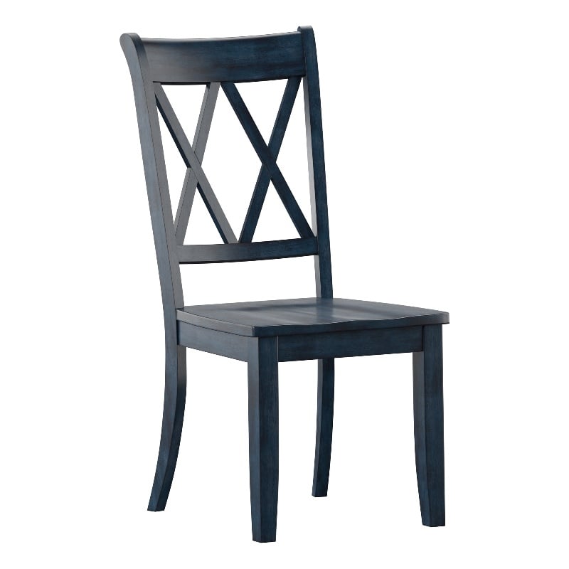 iNSPIRE Q Double X Back Wood Dining Chairs (Set of 2) in Dark Denim Blue