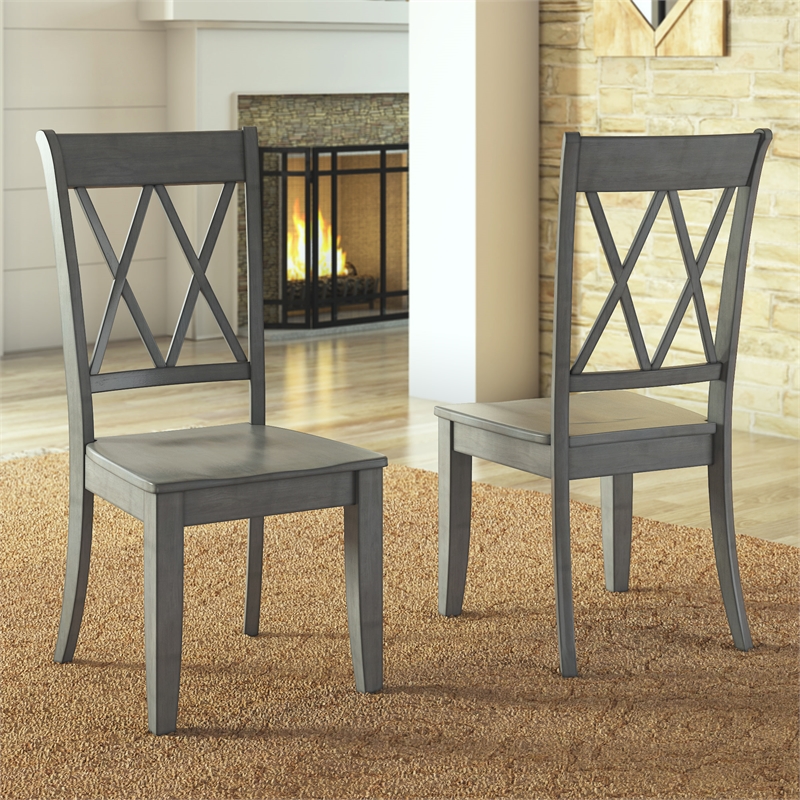 iNSPIRE Q Double X Back Wood Dining Chairs (Set of 2) in Antique Gray