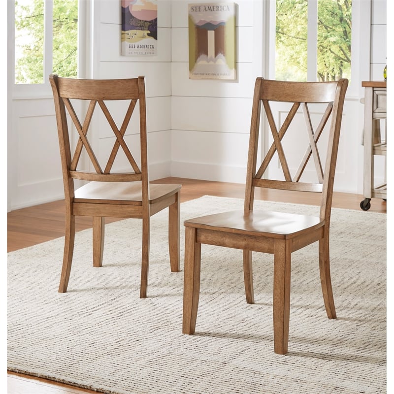 iNSPIRE Q Double X Back Wood Dining Chairs (Set of 2) in Oak