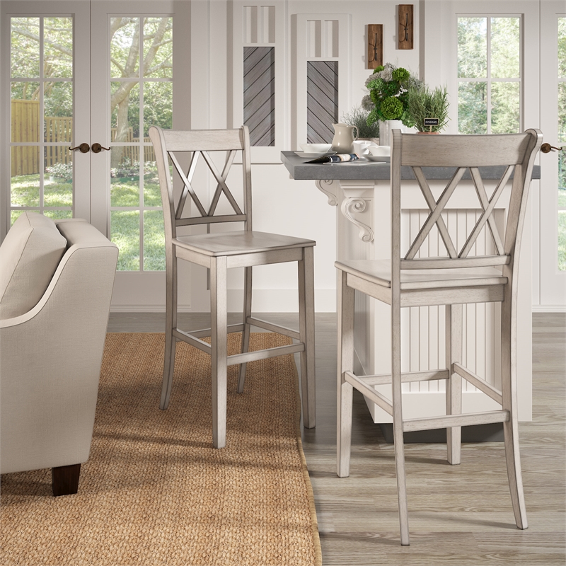 iNSPIRE Q Double X-Back Wood Bar Height Chairs (Set of 2) in Antique White
