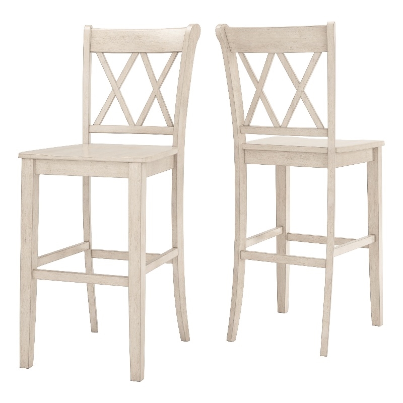 iNSPIRE Q Double X-Back Wood Bar Height Chairs (Set of 2) in Antique White