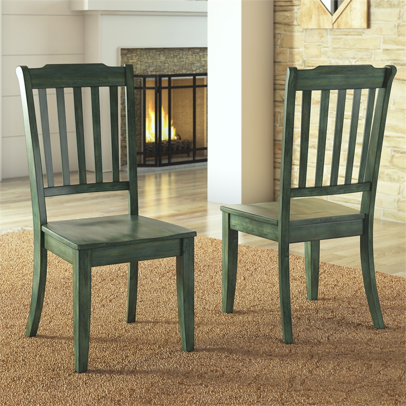 iNSPIRE Q Slat Back Wood Dining Chairs (Set of 2) in Antique Sage Green