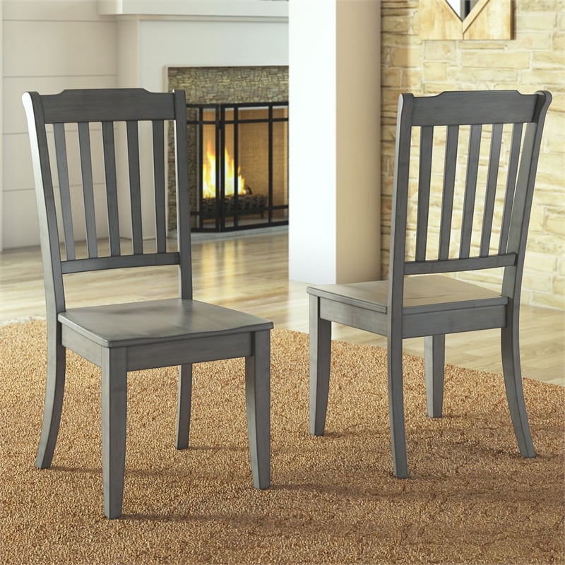 iNSPIRE Q Slat Back Wood Dining Chairs (Set of 2) in Antique Gray