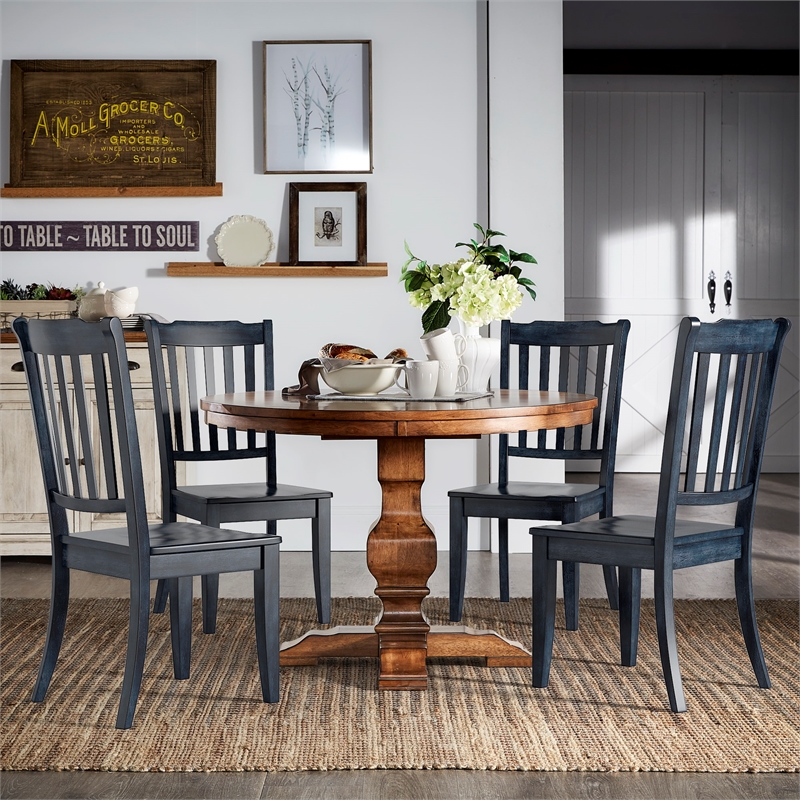 iNSPIRE Q Slat Back Wood Dining Chairs (Set of 2) in Dark Denim Blue