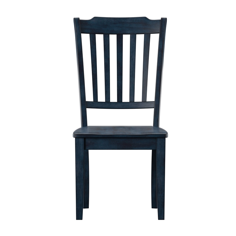 iNSPIRE Q Slat Back Wood Dining Chairs (Set of 2) in Dark Denim Blue
