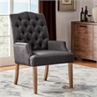iNSPIRE Q Light Distressed Finish Wood Linen Tufted Dining Chair in Dark Gray