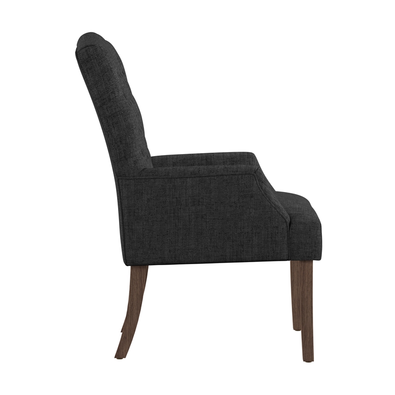 iNSPIRE Q Light Distressed Finish Wood Linen Tufted Dining Chair in Dark Gray