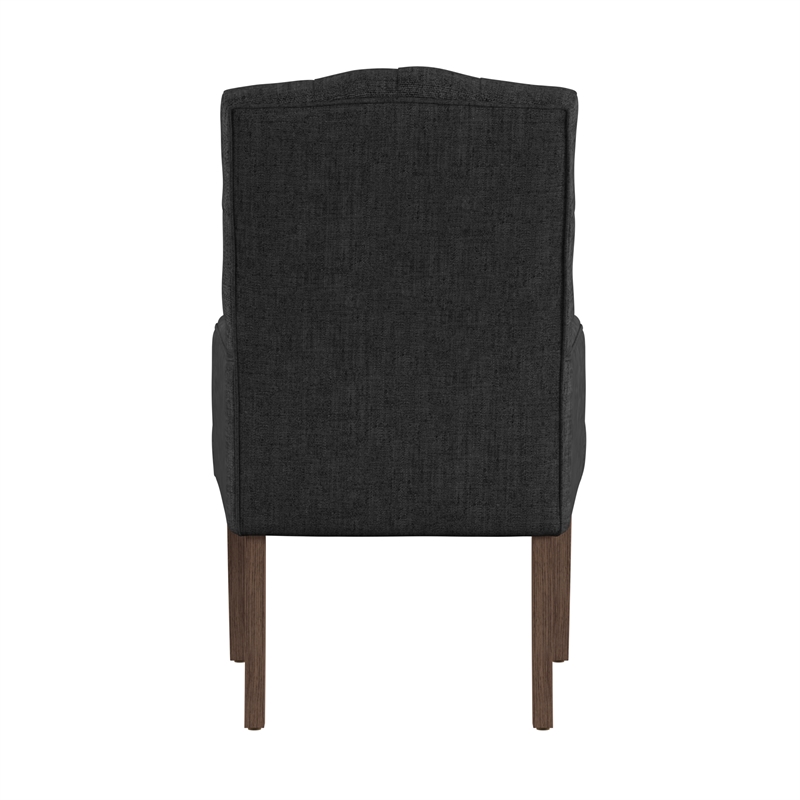 iNSPIRE Q Light Distressed Finish Wood Linen Tufted Dining Chair in Dark Gray
