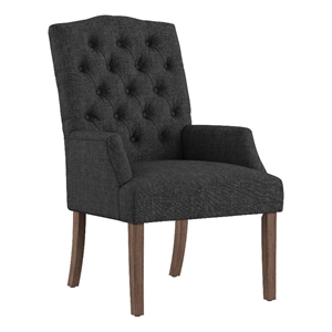 iNSPIRE Q Light Distressed Finish Wood Linen Tufted Dining Chair in Dark Gray