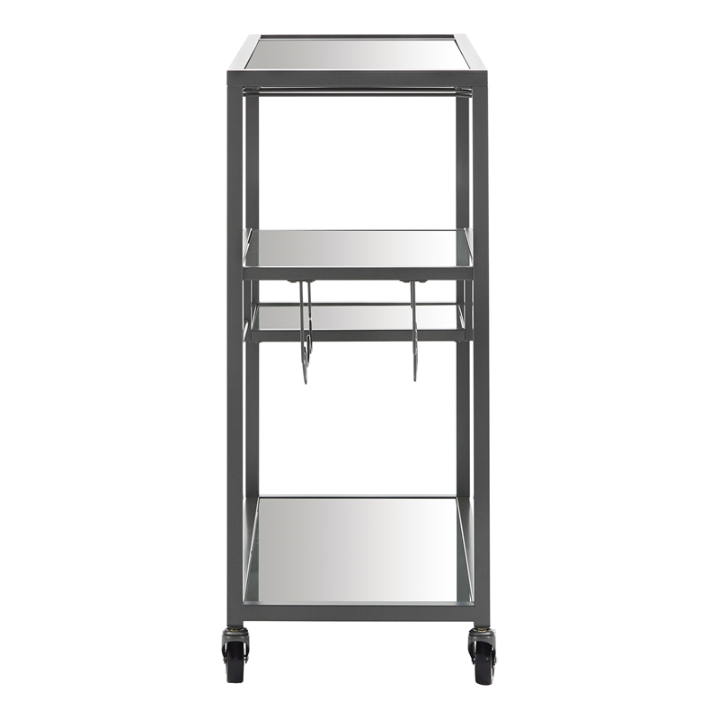 iNSPIRE Q Glass Top Metal Bar Cart in Dark Gray Metallic
