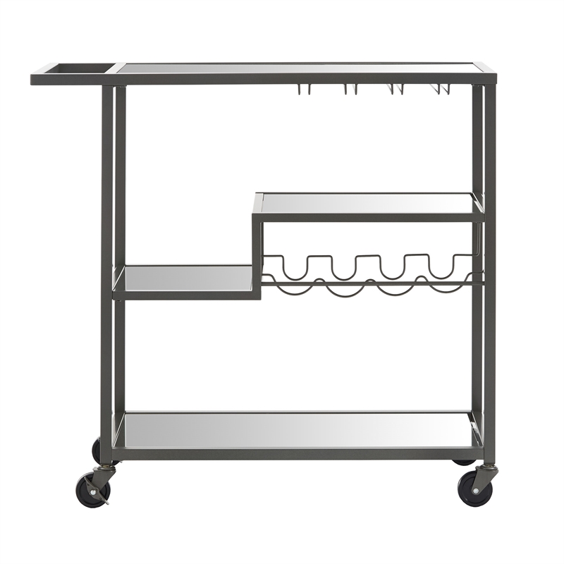 iNSPIRE Q Glass Top Metal Bar Cart in Dark Gray Metallic