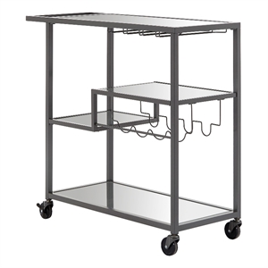 iNSPIRE Q Glass Top Metal Bar Cart in Dark Gray Metallic