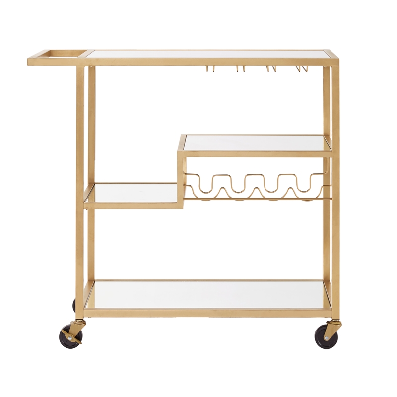 iNSPIRE Q Glass Top Metal Bar Cart in Champagne Gold