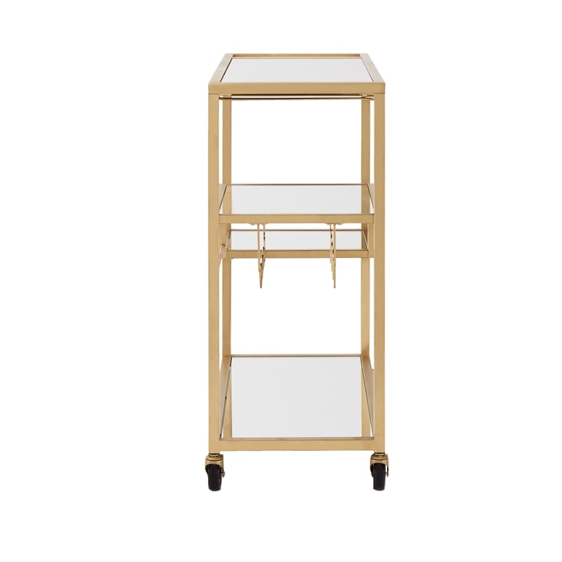 iNSPIRE Q Glass Top Metal Bar Cart in Champagne Gold