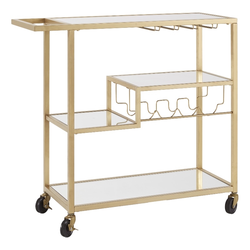 iNSPIRE Q Glass Top Metal Bar Cart in Champagne Gold