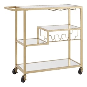 iNSPIRE Q Glass Top Metal Bar Cart in Champagne Gold