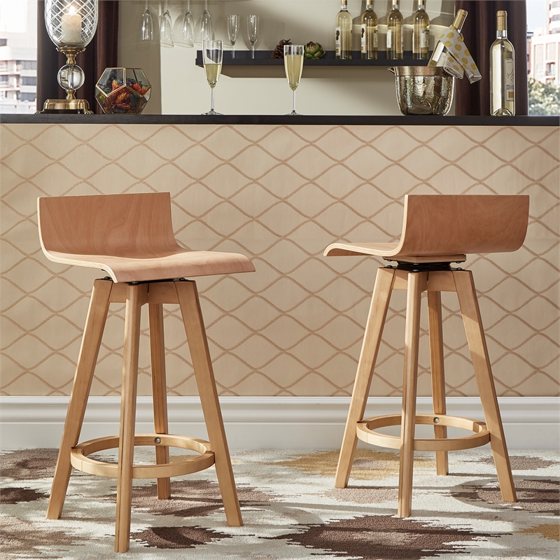 iNSPIRE Q Modern Swivel Wood Counter Height Stool (Set of 2) in Natural Finish