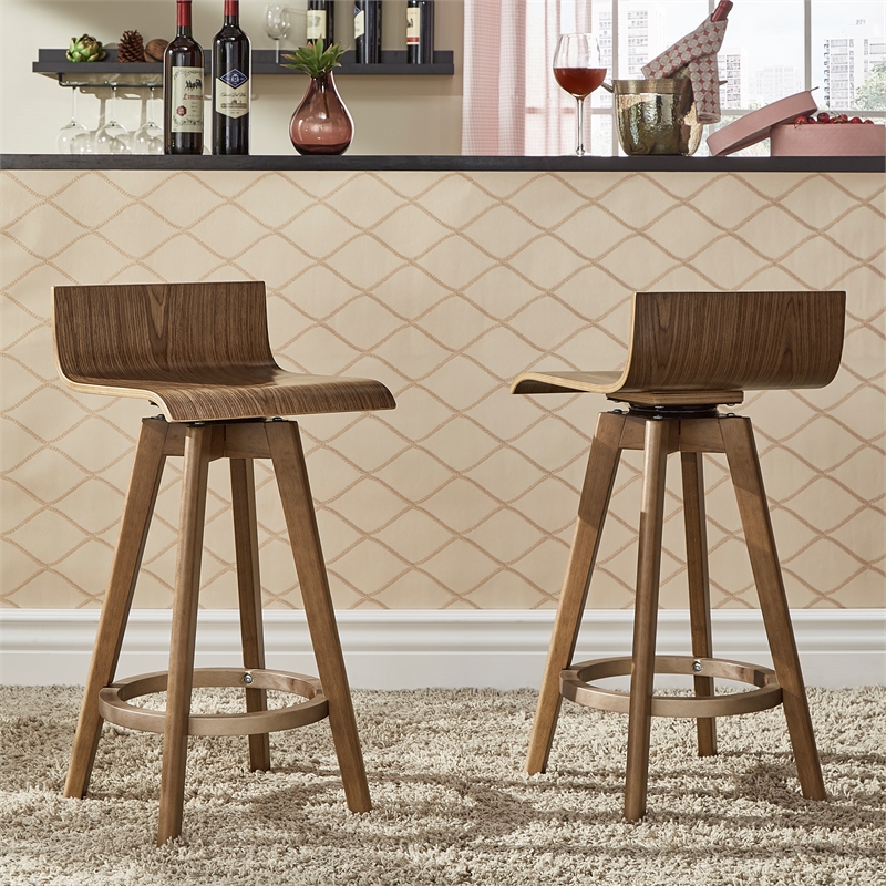 iNSPIRE Q Modern Swivel Wood Counter Height Stool (Set of 2) in Walnut Finish