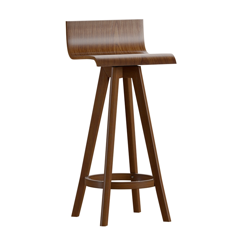 iNSPIRE Q Modern Swivel Wood Counter Height Stool (Set of 2) in Walnut Finish