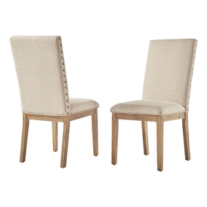 iNSPIRE Q Nailhead Wood Accent Parson Linen Dining Chairs (Set of 2) in Beige