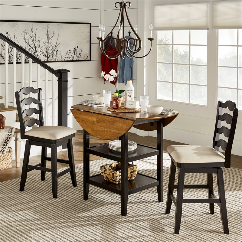 iNSPIRE Q French Ladder Back Counter Height Wood Swivel Stool in Antique Black