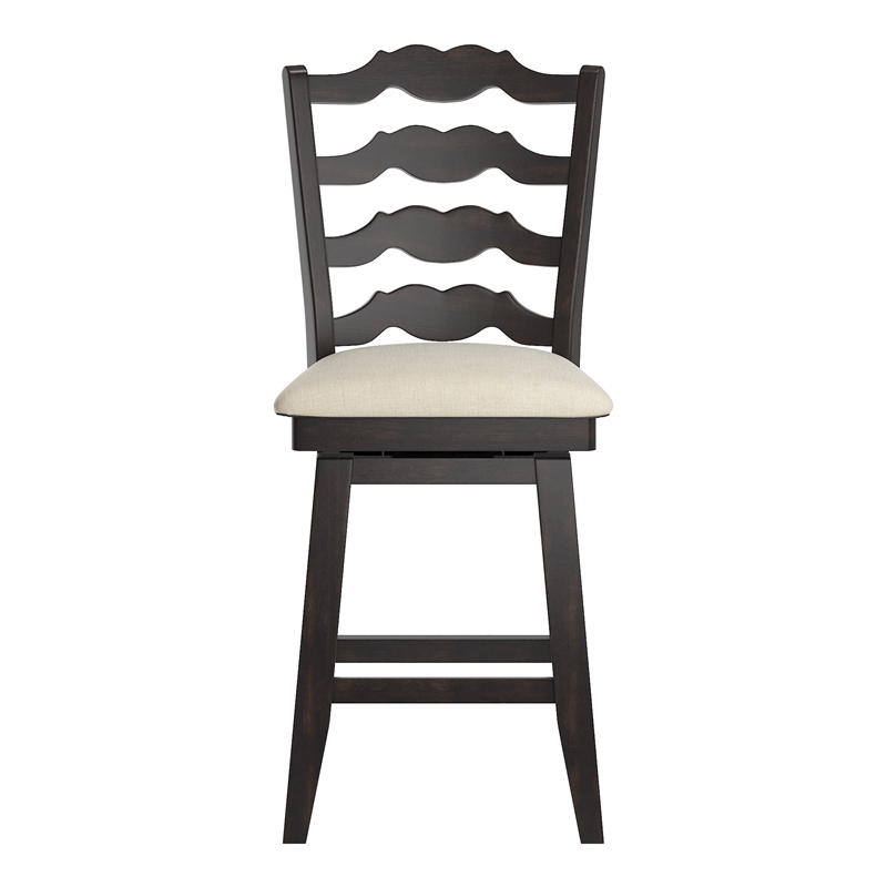 iNSPIRE Q French Ladder Back Counter Height Wood Swivel Stool in Antique Black