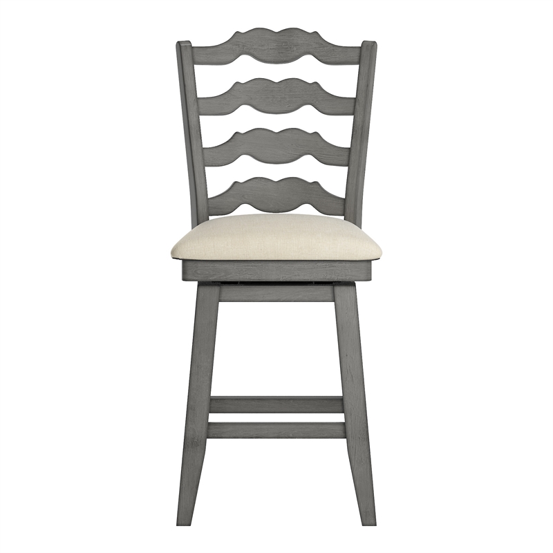 iNSPIRE Q French Ladder Back Counter Height Wood Swivel Stool in Antique Gray