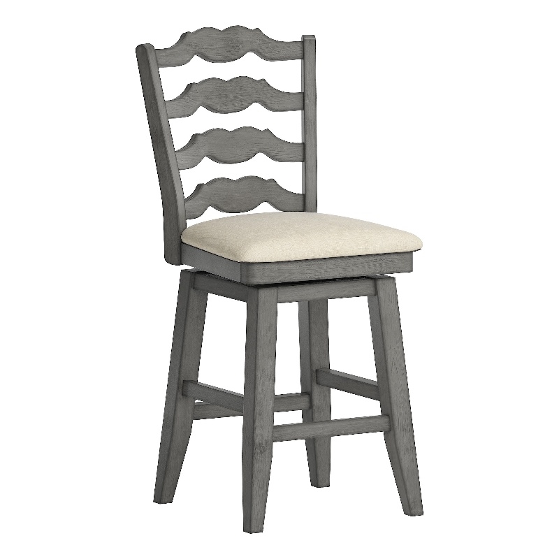 iNSPIRE Q French Ladder Back Counter Height Wood Swivel Stool in Antique Gray