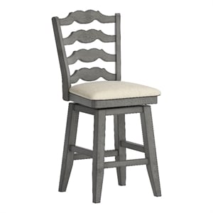 iNSPIRE Q French Ladder Back Counter Height Wood Swivel Stool in Antique Gray
