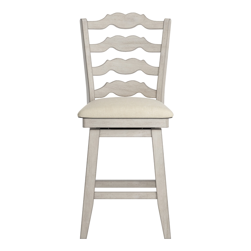 iNSPIRE Q French Ladder Back Counter Height Wood Swivel Stool in Antique White