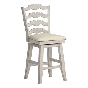 iNSPIRE Q French Ladder Back Counter Height Wood Swivel Stool in Antique White