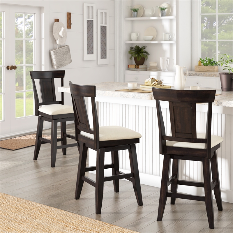 iNSPIRE Q Panel Back Counter Height Wood Swivel Chair in Antique Black