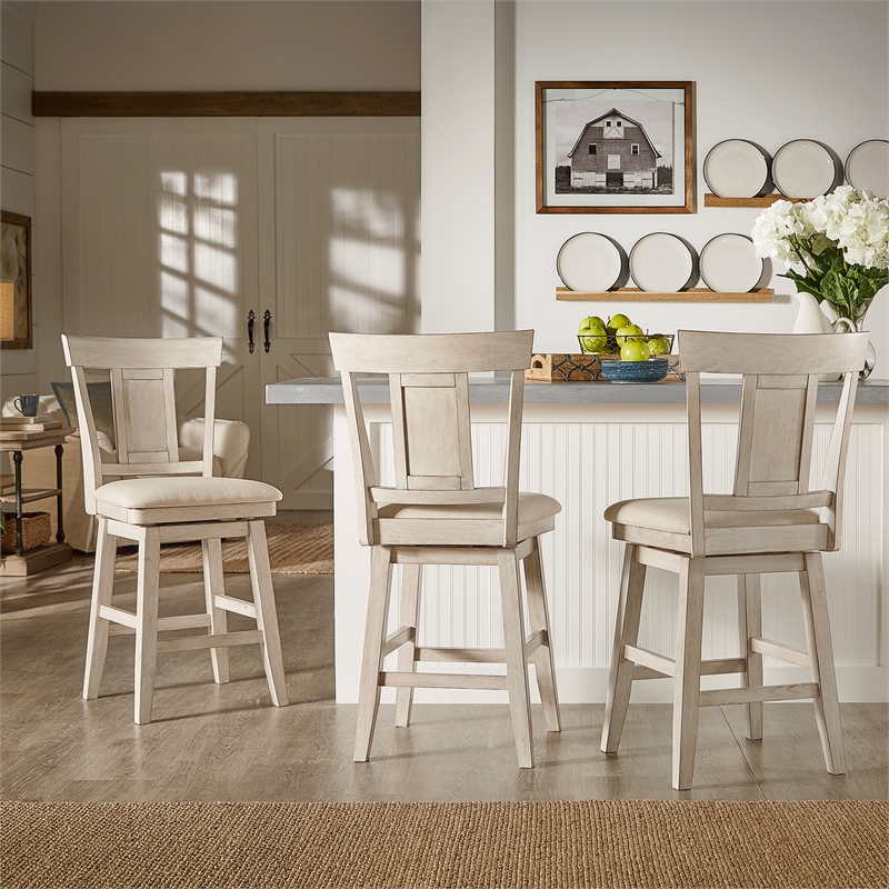 iNSPIRE Q Panel Back Counter Height Wood Swivel Chair in Antique White