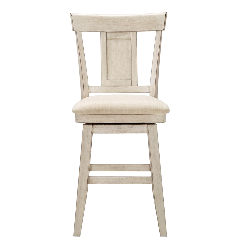 iNSPIRE Q Panel Back Counter Height Wood Swivel Chair in Antique White