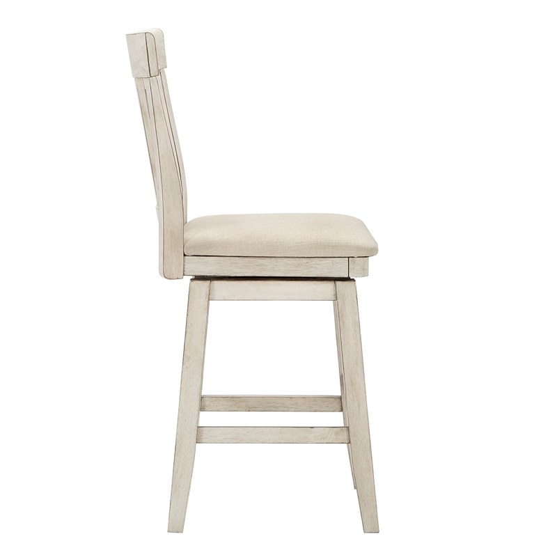 iNSPIRE Q Panel Back Counter Height Wood Swivel Chair in Antique White